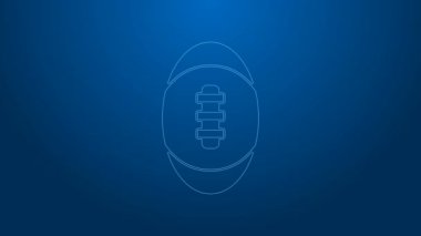 Beyaz çizgi Amerikan futbolu ikonu mavi arka planda izole edildi. Ragbi topu ikonu. Takım spor sembolü. 4K Video hareketli grafik canlandırması