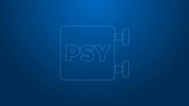 白い線の心理学のアイコンは青の背景に隔離された。PSIのシンボル。精神保健の概念,精神分析と精神療法.4Kビデオモーショングラフィックアニメーション — ストック動画
