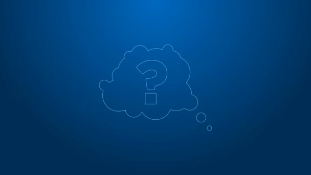 White line Question mark icon isolated on blue background. FAQ sign. Copy files, chat speech bubble and chart. 4K Video motion graphic animation — Stock Video