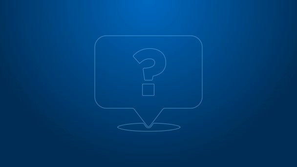 White line Question mark icon isolated on blue background. FAQ sign. Copy files, chat speech bubble and chart. 4K Video motion graphic animation — Stock Video