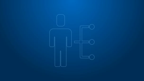 White line User of man in business suit εικονίδιο απομονωμένο σε μπλε φόντο. Επιχειρηματικό σύμβολο avatar εικονίδιο προφίλ χρήστη. Ανδρικό σήμα χρήστη. 4K Γραφική κίνηση κίνησης βίντεο — Αρχείο Βίντεο