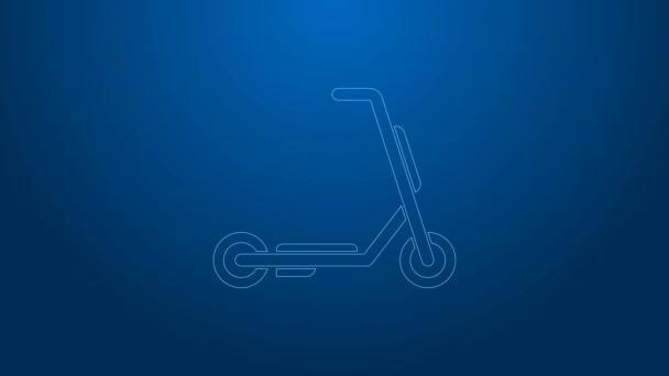 Witte lijn Scooter levering pictogram geïsoleerd op blauwe achtergrond. Bezorgingsconcept. 4K Video motion grafische animatie — Stockvideo