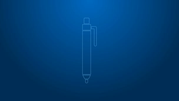 Línea blanca Icono de lápiz aislado sobre fondo azul. Animación gráfica de vídeo 4K — Vídeo de stock