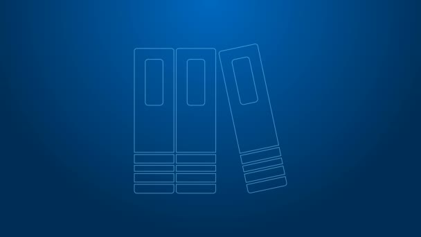 Línea blanca Carpetas de oficina con ícono de documentos y papeles aislados sobre fondo azul. Aglutinantes de oficina. Carpeta de archivos signo. Animación gráfica de vídeo 4K — Vídeos de Stock