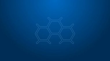 Beyaz çizgi kimyasal formül ikonu mavi arkaplanda izole edildi. Yenilikçi tıp, sağlık, araştırma ve bilim için soyut altıgen. 4K Video hareketli grafik canlandırması