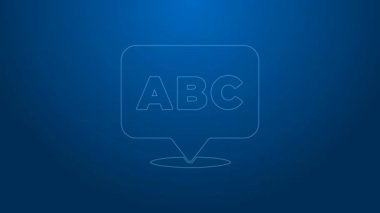 Beyaz çizgi alfabe simgesi mavi arkaplanda izole edildi. 4K Video hareketli grafik canlandırması