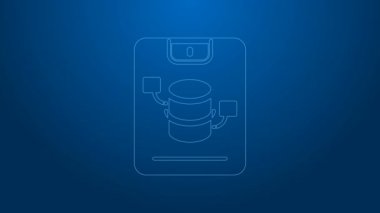 Beyaz çizgi sunucusu, Data, Web sunucu simgesi mavi arkaplanda izole edildi. 4K Video hareketli grafik canlandırması