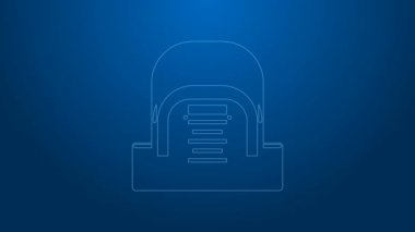 Mavi arkaplanda sunucu simgesi olan beyaz çizgi Hangarı. Sunucu, Data, Web Sunucusu. 4K Video hareketli grafik canlandırması