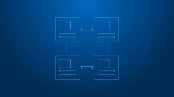 Weiße Linie Hierarchie Organogrammdiagramm Infografik Symbol isoliert auf blauem Hintergrund. Grafische Elemente der Unternehmensstruktur. 4K Video Motion Grafik Animation — Stockvideo