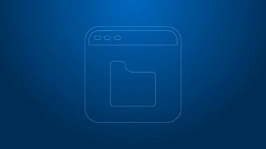 Beyaz çizgi Tarayıcı dosya simgesi mavi arkaplanda izole edildi. 4K Video hareketli grafik canlandırması