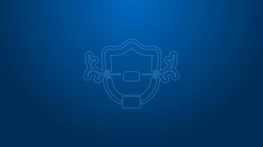 Beyaz çizgi geyik boynuzları mavi arkaplanda izole edilmiş. Duvarda av kupası. 4K Video hareketli grafik canlandırması