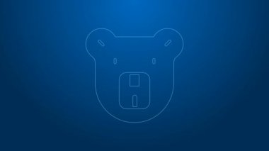 Beyaz çizgi Bear baş simgesi mavi arkaplanda izole edildi. 4K Video hareketli grafik canlandırması