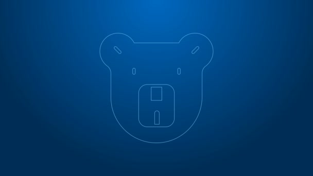 Biała linia Ikona głowy niedźwiedzia izolowana na niebieskim tle. 4K Animacja graficzna ruchu wideo — Wideo stockowe