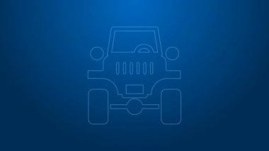 Beyaz çizgi off road car ikonu mavi arka planda izole edildi. Cip işareti. 4K Video hareketli grafik canlandırması