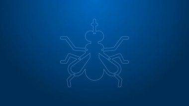 Beyaz çizgi sivrisinek ikonu mavi arkaplanda izole edildi. 4K Video hareketli grafik canlandırması