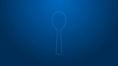 Beyaz çizgi kaşık simgesi mavi arkaplanda izole edildi. Mutfak aletleri. Çatal bıçak seti. 4K Video hareketli grafik canlandırması