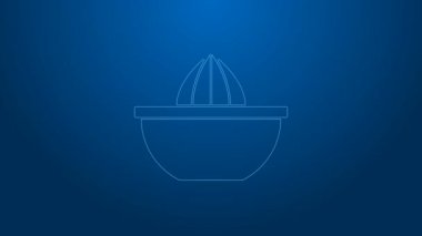 Beyaz çizgi Citrus meyve sıkacağı ikonu mavi arkaplanda izole edilmiş. 4K Video hareketli grafik canlandırması