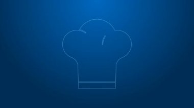 Beyaz çizgi Şefi şapkası simgesi mavi arkaplanda izole edildi. Aşçılık sembolü. Aşçı şapkası. 4K Video hareketli grafik canlandırması