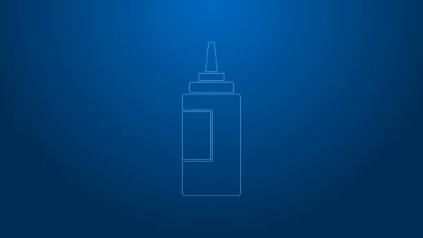 White line Sauce bottle icon isolated on blue background. Ketchup, mustard and mayonnaise bottles with sauce for fast food. 4K Video motion graphic animation — Stock Video