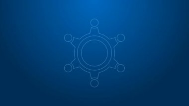 Beyaz çizgi şerifi Hexagram ikonu mavi arka planda izole edildi. Polis rozeti ikonu. 4K Video hareketli grafik canlandırması