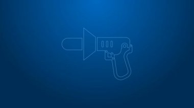 Beyaz çizgi polis megafon ikonu mavi arkaplanda izole edildi. 4K Video hareketli grafik canlandırması