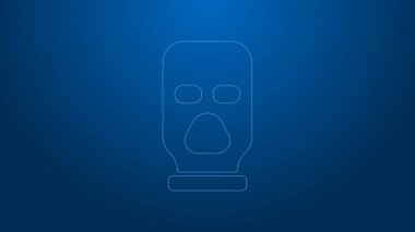 Beyaz çizgi kar maskesi simgesi mavi arkaplanda izole edildi. Kış sporları için bir parça kıyafet ya da bir suçlu ya da hırsız için bir maske. 4K Video hareketli grafik canlandırması