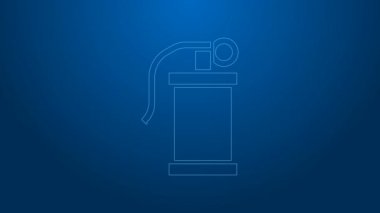 Beyaz çizgi El bombası ikonu mavi arka planda izole edildi. Bomba patlaması. 4K Video hareketli grafik canlandırması