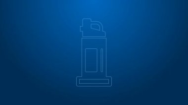 Mavi arka planda beyaz çizgi biber gazı ikonu izole edildi. OC gazı. Capsicum nefsi müdafaa spreyi. 4K Video hareketli grafik canlandırması