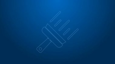 Mavi arka planda izole edilmiş pencere simgesi için beyaz çizgi temizleme servisi. Silecek, kazıyıcı, silecek. 4K Video hareketli grafik canlandırması