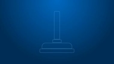 Boru temizleme ikonu için ahşap saplı beyaz çizgili kauçuk pompa mavi arka planda izole edilmiş. Tuvalet pompası. 4K Video hareketli grafik canlandırması