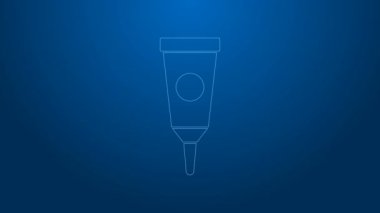 Mavi arka planda beyaz çizgi kremi ya da losyon kozmetik tüp ikonu izole edilmiş. Kadınlar için vücut bakım ürünleri. 4K Video hareketli grafik canlandırması