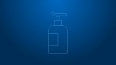 Mavi arka planda beyaz çizgi kremi ya da losyon kozmetik tüp ikonu izole edilmiş. Kadınlar için vücut bakım ürünleri. 4K Video hareketli grafik canlandırması