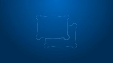 Mavi arkaplanda beyaz çizgi dikdörtgen yastık simgesi var. Yastık tabelası. 4K Video hareketli grafik canlandırması