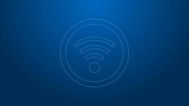 Beyaz çizgi Wi-Fi kablosuz internet ağ sembolü simgesi mavi arkaplanda izole edildi. 4K Video hareketli grafik canlandırması