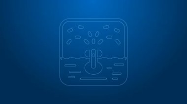 Beyaz çizgi otomatik sulama ikonu mavi arka planda izole edildi. Su ekipmanları. Bahçe elemanı. Sprey tabanca ikonu. 4K Video hareketli grafik canlandırması