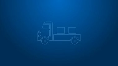 Beyaz çizgili kamyonet ikonu mavi arka planda izole edildi. 4K Video hareketli grafik canlandırması