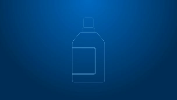 Ligne blanche Bouteille en plastique pour détergent à lessive, eau de Javel, liquide vaisselle ou autre icône de nettoyant isolée sur fond bleu. Animation graphique de mouvement vidéo 4K — Video