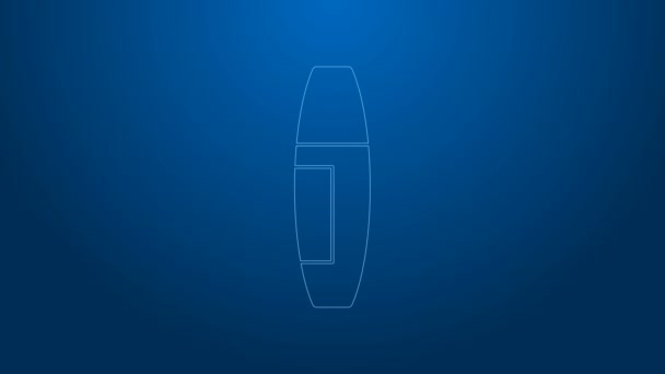 Bílá čára Řasenka ikona štětce izolované na modrém pozadí. Grafická animace pohybu videa 4K — Stock video