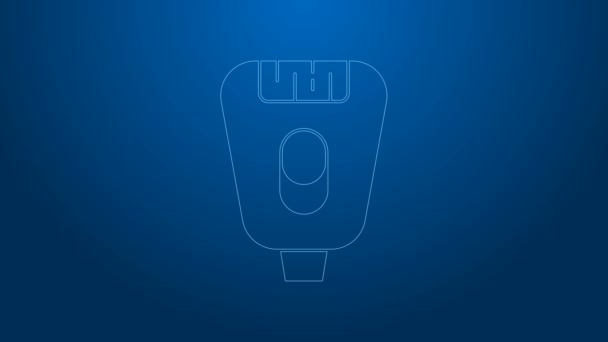White line Epilator icon isolated on blue background. Depilation by electric razor. Hair removal on the body. 4K Video motion graphic animation — Stock Video