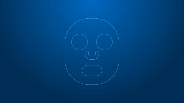 Línea blanca Icono de máscara cosmética facial aislado sobre fondo azul. Cosmetología, medicina y salud. Animación gráfica de vídeo 4K — Vídeos de Stock