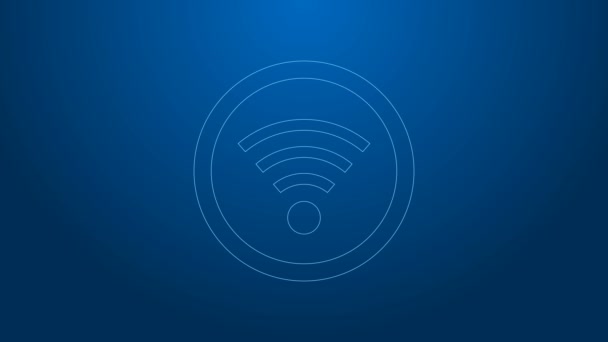 Vit linje Wi-Fi trådlöst internet symbol ikon isolerad på blå bakgrund. 4K Video motion grafisk animation — Stockvideo