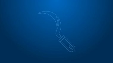 Beyaz çizgi simgesi mavi arkaplanda izole edildi. Kanca işaretini topluyorum. 4K Video hareketli grafik canlandırması