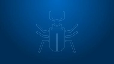 Beyaz çizgi böcek sineği ikonu mavi arkaplanda izole edildi. 4K Video hareketli grafik canlandırması