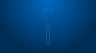 Beyaz çizgi sihirli değnek ikonu mavi arkaplanda izole edildi. Yıldız şeklinde sihirli aksesuar. Sihirli güç. 4K Video hareketli grafik canlandırması