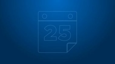 Mavi arkaplanda beyaz çizgi takvim simgesi izole edildi. Olay hatırlatma sembolü. Mutlu Noeller ve mutlu yıllar. 4K Video hareketli grafik canlandırması