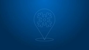 Beyaz çizgi Kar Tanesi simgesi mavi arkaplanda izole edildi. Mutlu Noeller ve mutlu yıllar. 4K Video hareketli grafik canlandırması