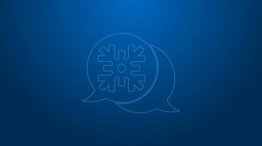 Mavi zemin üzerinde konuşma baloncuğu simgesi olan beyaz çizgi Kar Tanesi. Mutlu Noeller ve mutlu yıllar. 4K Video hareketli grafik canlandırması