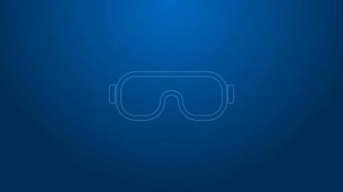 Beyaz çizgi Kayak Gözlüğü simgesi mavi arkaplanda izole edildi. Olağanüstü bir spor. Spor malzemeleri. 4K Video hareketli grafik canlandırması