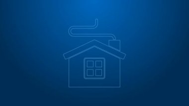 Beyaz çizgi Mutlu Noeller evi ikonu mavi arka planda izole edildi. Ev sembolü. 4K Video hareketli grafik canlandırması