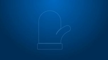 Mavi arka planda beyaz çizgi Noel eldiveni simgesi izole edildi. 4K Video hareketli grafik canlandırması